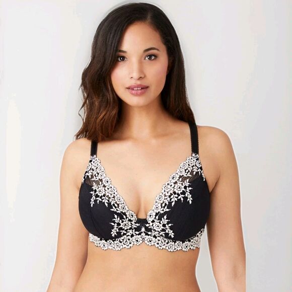 Wacoal Embrace Lace Plunge Bra Black 40DD Intimates Embroidered - Picture 1 of 8